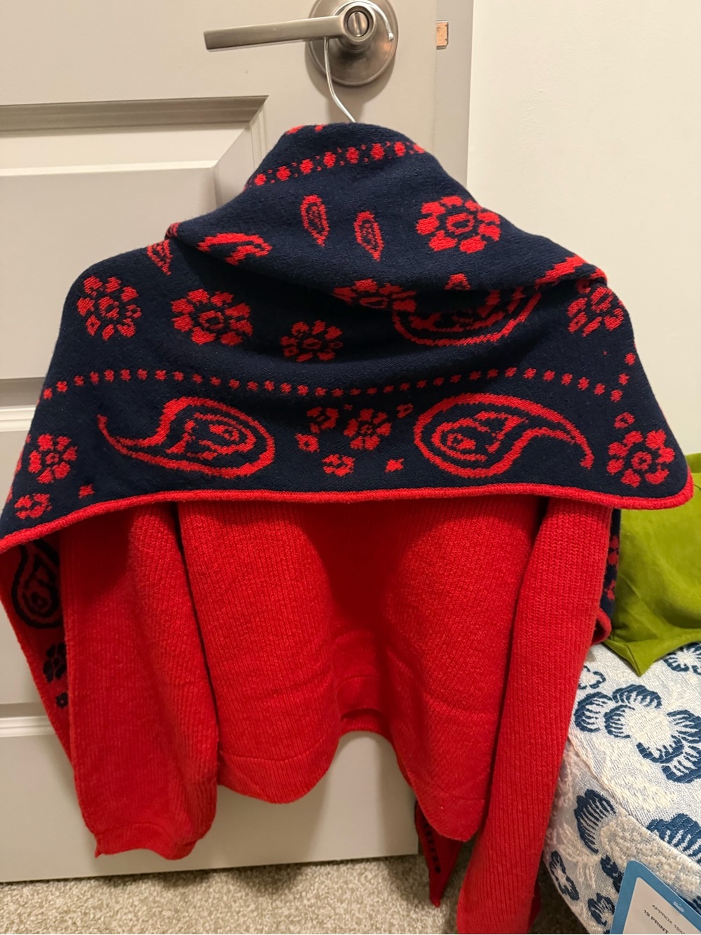 Viral Red Sweater with Navy Paisley Bandana Print Scarf - Picture 2 of 2